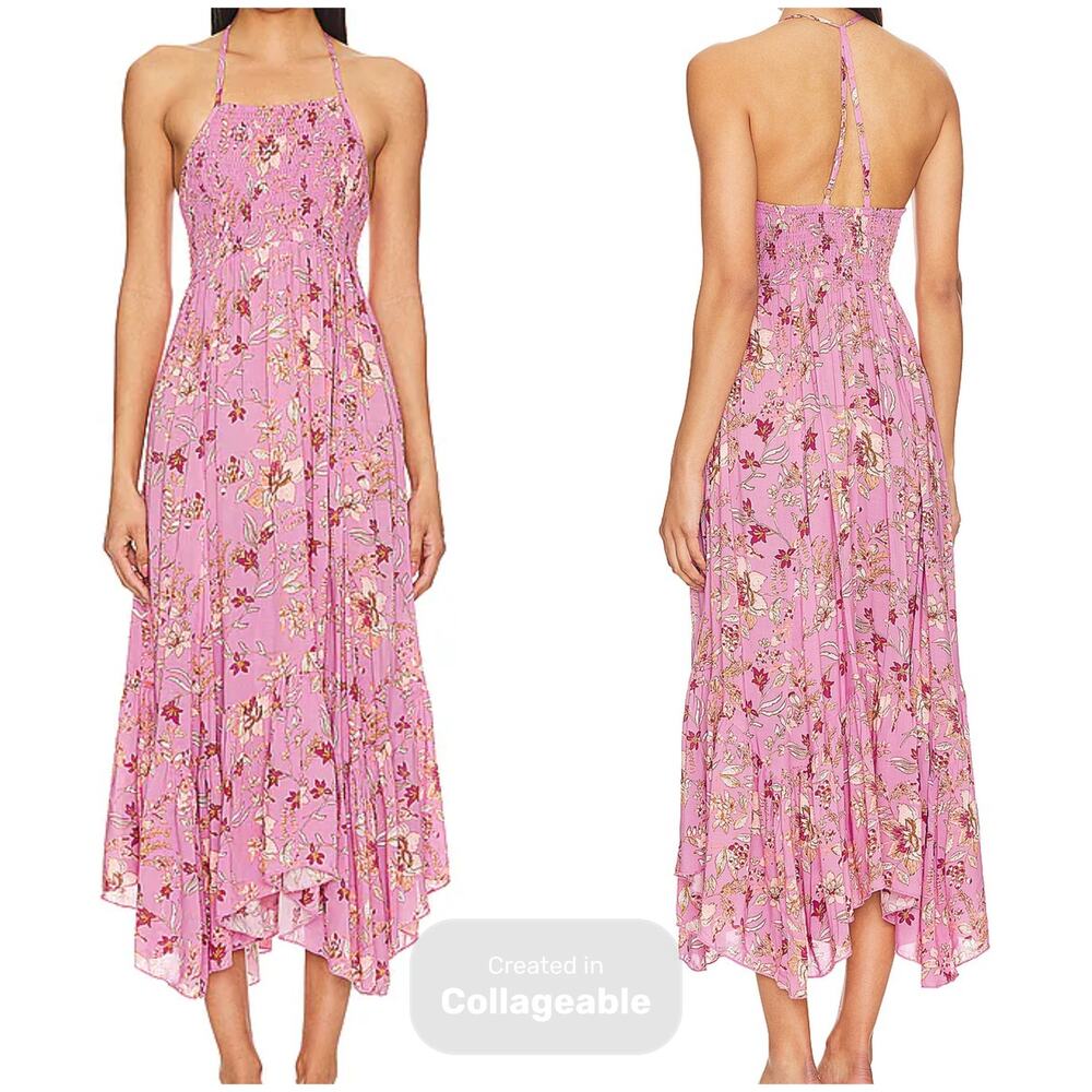Free People Heat Wave Printed Maxi Dress in Pink Combo Size Small